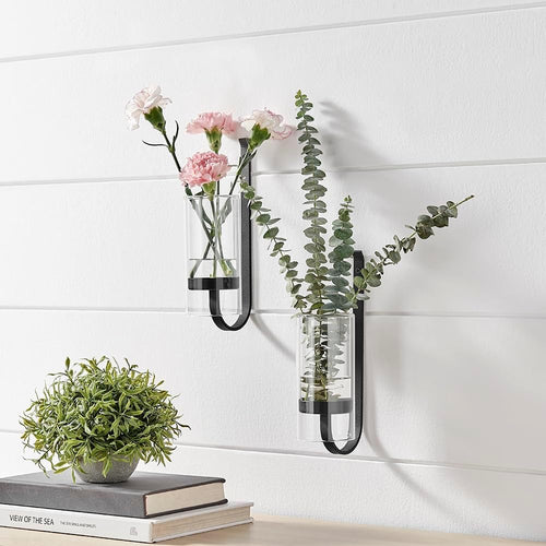 2 Piece Iron Glass Vase, Bottle Flower Vase, Hanging Metal Plant Stand, Metal Iron, Creative Wall Hanging