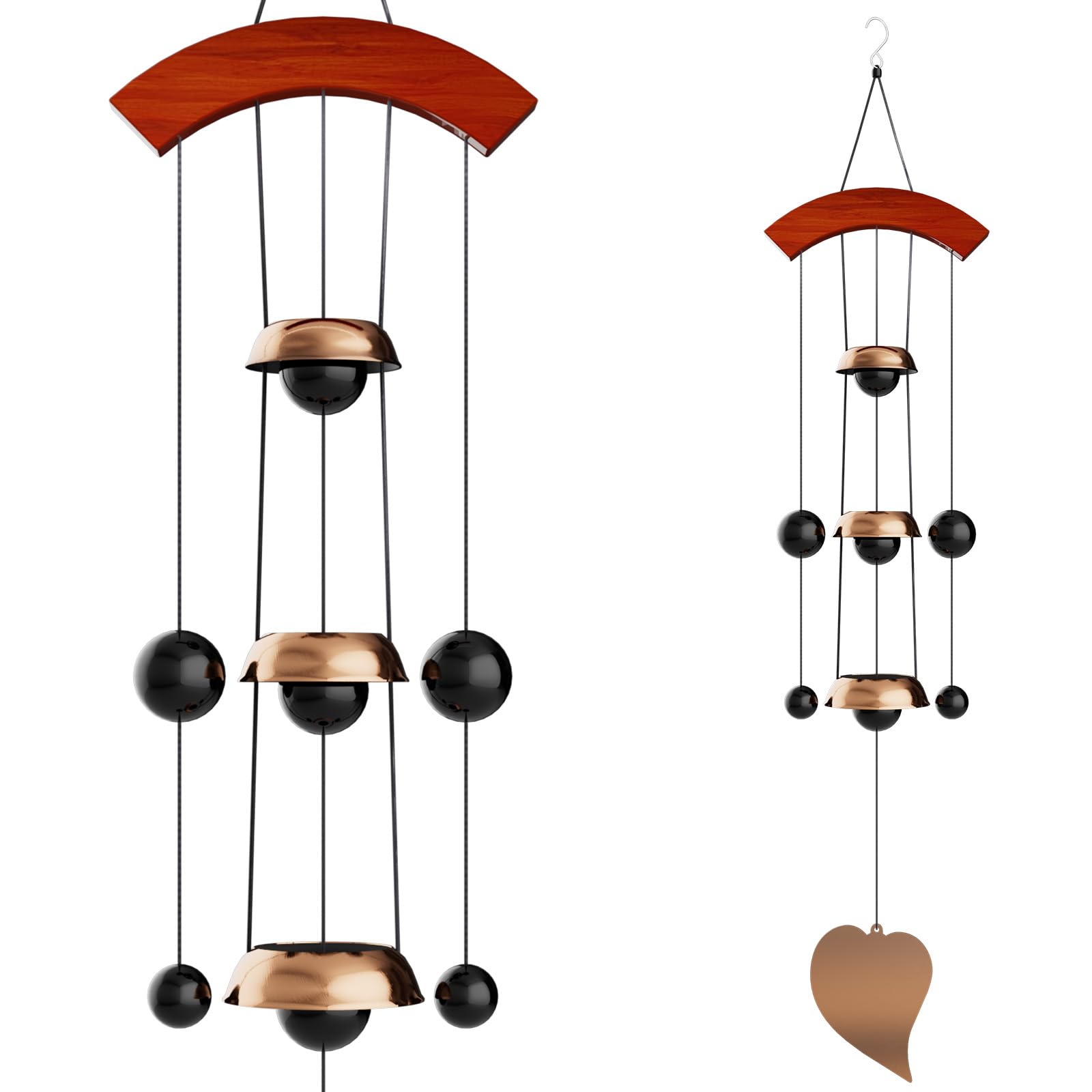 Copper Wind Chimes for Outside Clearance, 36'' Temple Windchimes Outdoors w/5 Bells, Memorial Wind Chime Gifts for Mom Grandma Mother Women, Feng Shui Wind Bell for Home Garden Zen Decor