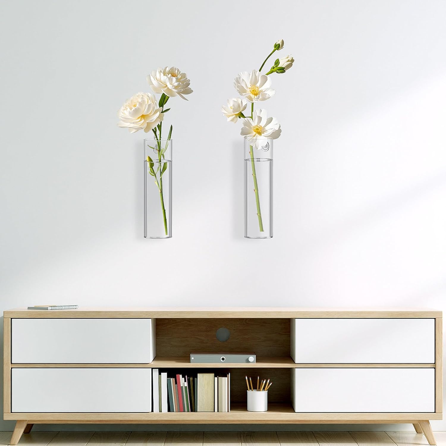 2 Pack Wall Mounted Glass Vase Set with Hooks High Borosilicate Transparent Hanging Flower Vase for Home Decor Dining Table