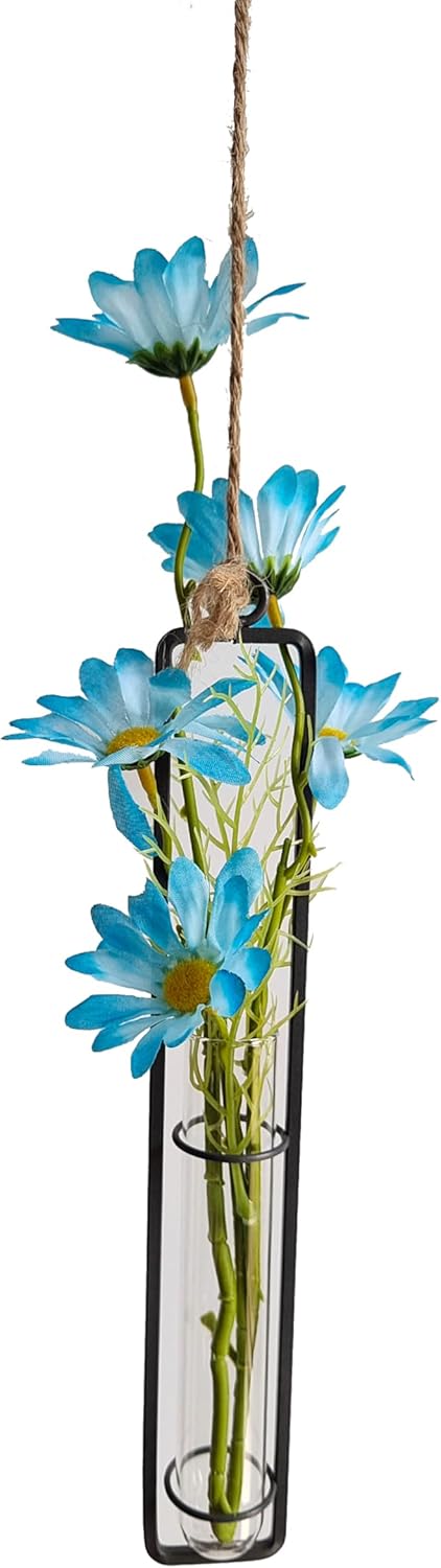 Aoderun Hanging Glass Planter Water Iron Art Hydroponic Vase Transparent Test Tube Flower Hanging Bottle Home Decoration (3pcs-S,M,L)