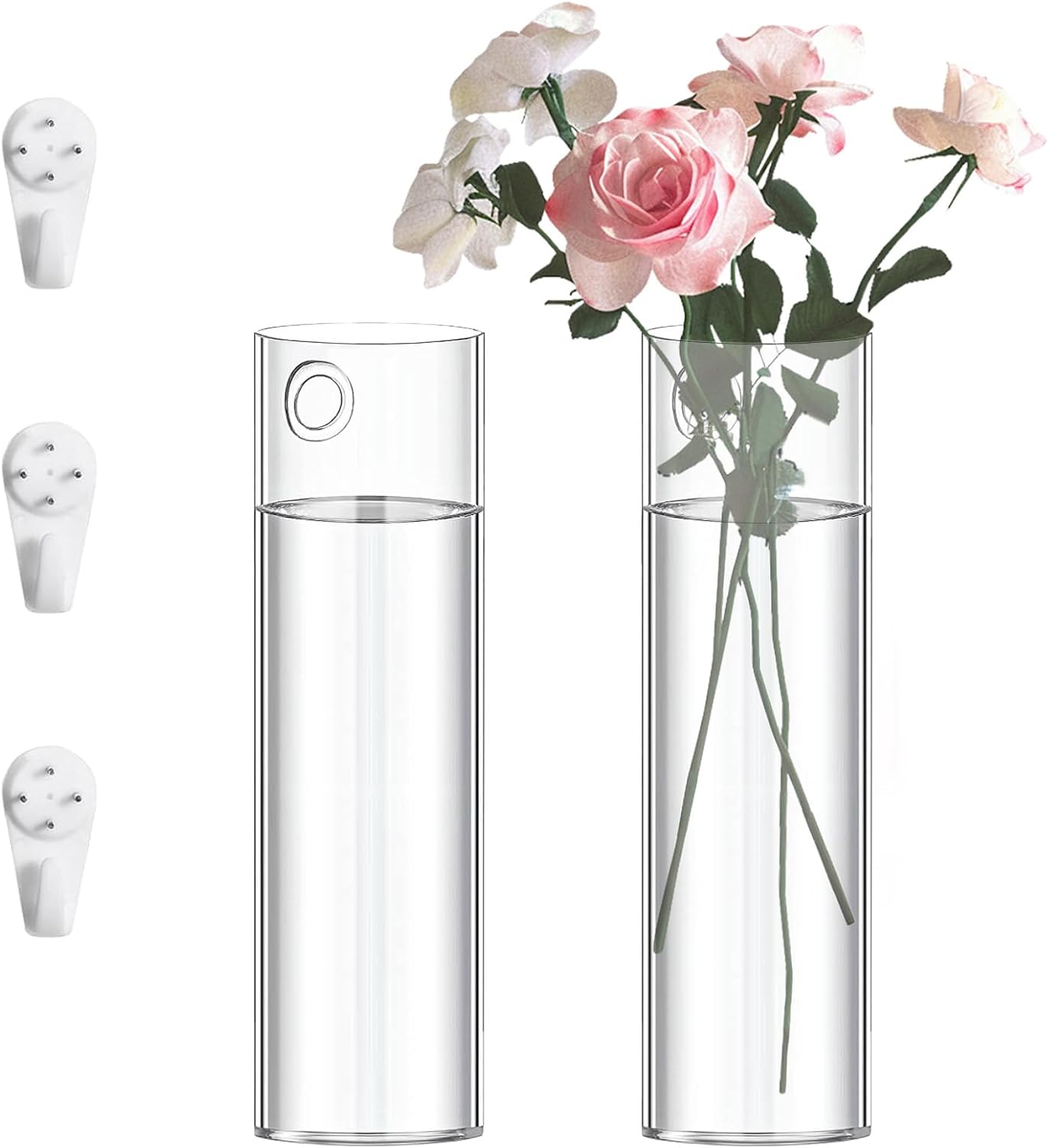 2 Pack Wall Mounted Glass Vase Set with Hooks High Borosilicate Transparent Hanging Flower Vase for Home Decor Dining Table