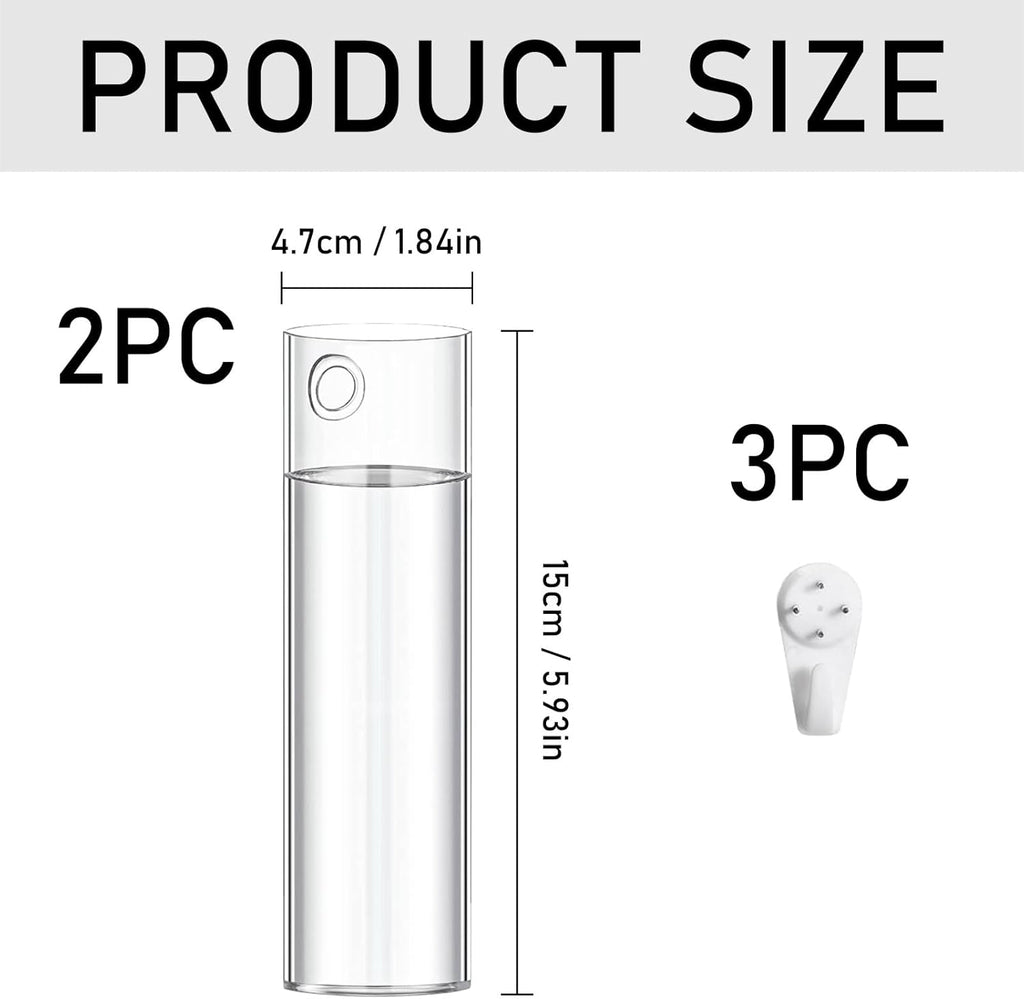2 Pack Wall Mounted Glass Vase Set with Hooks High Borosilicate Transparent Hanging Flower Vase for Home Decor Dining Table