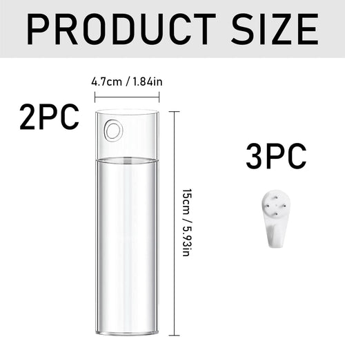 2 Pack Wall Mounted Glass Vase Set with Hooks High Borosilicate Transparent Hanging Flower Vase for Home Decor Dining Table