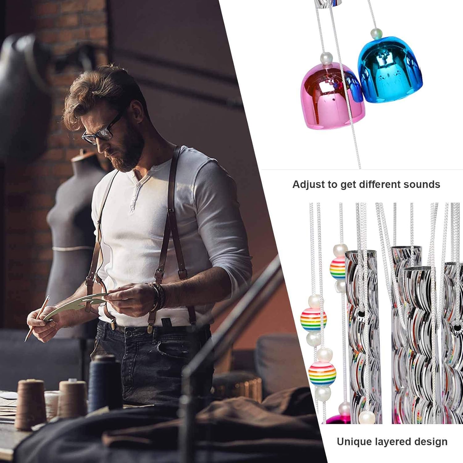 Colorful Wind Chimes for Outside with 4 Aluminum Tubes Comes with 11 Bells for Home Garden Yard Patio Decor