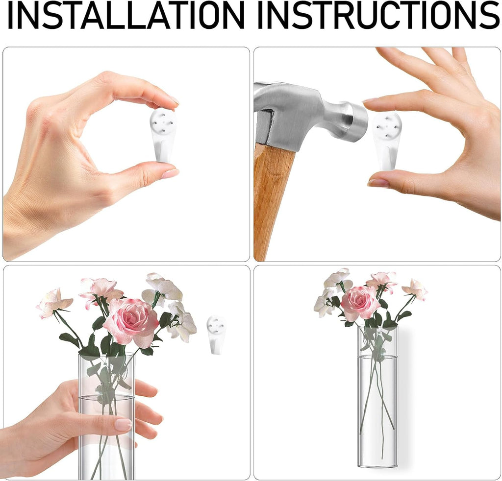 2 Pack Wall Mounted Glass Vase Set with Hooks High Borosilicate Transparent Hanging Flower Vase for Home Decor Dining Table